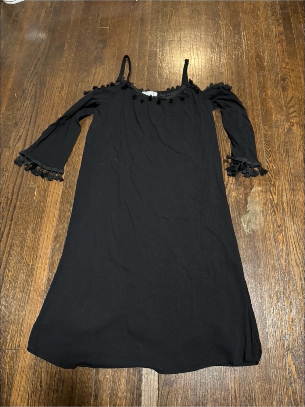 DESIGN HISTORY, Black Cold-Shoulder Tassel Trim Dress, Size Medium